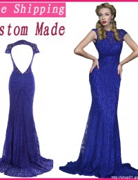 Actual Images Formal Turquoise Purple Cap Sleeves Lace Evening Gowns Mermaid Long dress women Party Satin EV1060