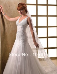 Noble Luxury Crystal Buttons V-Neck And Back High-Low With Veil Wedding Dresses Free Shipping Bride Wedding Gowns Organza SV19