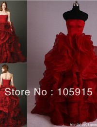 Actual Images Noble Red White Cascading Ruffles Strapless Optional Spaghetti Straps Lace Ball Gown Wedding Dresses Organza SV01