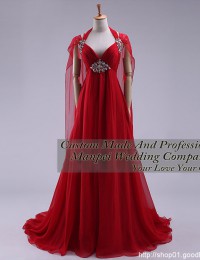 Real Samples Red Long Prom Dresses With Crystal Empire Party Evening Dresses Masquerade Gowns Pleated Chiffon YL436