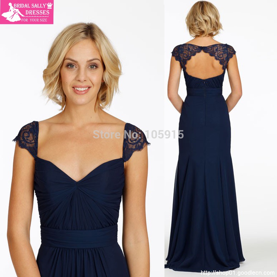 Navy Blue Sexy Backless Lace Long Bridesmaid Dresses Vestido De Festa Longo Party Dresses robe demoiselle d'honneur 2015 MK-947