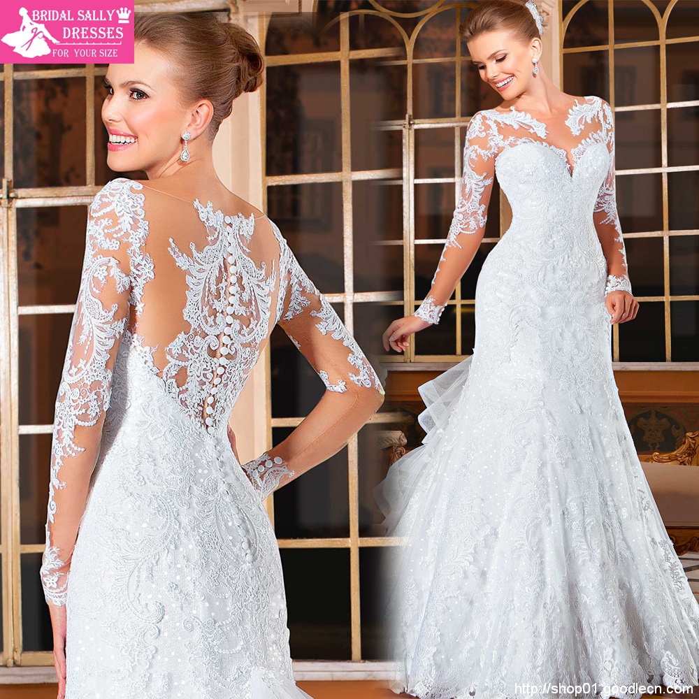 Fancy Mermaid Wedding Dresses Vintage Wedding Dress 2015 Hot Sale Sweetangel See Through Wedding Dresses Robe De Mariage BW-23