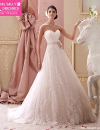 2015 Elegant Custom Made A Line Wedding Dresses Sweetheart Strapless With Flower Sash Lace Wedding Dress Vestido De Noiva MY-51