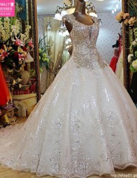 2016 Fashionable A-Line White Beading Crystal Sparkling Luxury Wedding Dresses Bridal Gowns Vestido De Noiva W5877G