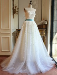 Appliques With Sash Nice Custom Made Fashionable A-Line Strapless Vestido De Noiva Casamento Vintage Wedding Dress 2015 MS111
