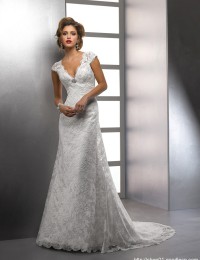 2013 Modest Summer Wedding Dresses With Short Sleeves Ivory Buttons Lace Mermaid Bridal Gowns Satin DH-00