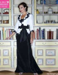 (MH-4)Custom Made Strapless Long Sleeve Lace A-line Black And White Bow Taffeta Vintage Mother Of The Bride Dresses
