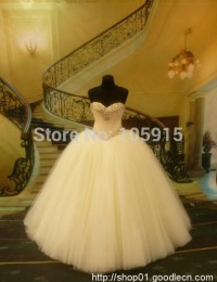 2014 Vintage Ball Gown Sweetheart Long Beaded Luxury  Crystal Floor Length Wedding Dresses Bridal Gowns vestido de noiva  MF-018