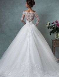 Sexy Wedding Dress 2016 Lace Wedding Gowns Long Sleeve Organza Vintage Wedding Dress Vestido De Noiva Robe De Mariage W0409D
