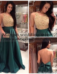 New Fashion Sexy A-Line Green Scoop Sleeveless Lace See Through Back With Bow Sash Long Evening Prom Part Dresses 2015 MF-21