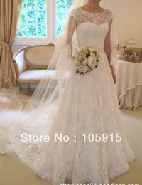 2014 New Arrival Couture Sexy See Through White Lace Buttons With Short Sleeves Wedding Dresses Bridal Gowns Satin AL-02