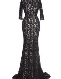 Actual Images Formal Half Sleeves Open Back Lace Evening Gowns Mermaid women Long dress Black Satin EV1061