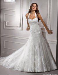2014 Sexy Free Shipping White Sweetheat Halter Lace Wedding Dress Mermaid Wedding Dress Court Train JK09