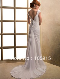Sexy Charming Crystal Buttons V-Neck And Back Mermaid Simple White Beach Wedding Dresses Bride Wedding Gowns Chiffon SV18