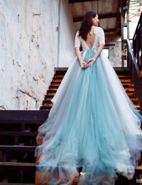 Colorful Half Sleeve Lace Prom Gowns Chapel Train Evening Dress Long Party Dresses Photography Studio Dress Robe De Soiree PH-38