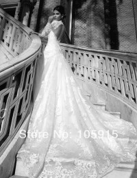2014 Elaborate Sexy Lace Scoop Mermaid Open Back Long Sleeves Sheer Beading Crystal Wedding Dresses Bridal Wedding Gowns SV319