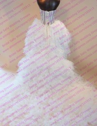 Hi-Lo Wedding Dresses 2015 See Through Wedding Gowns Sexy Feathers Ruffles Long Sweep Train Robe De Mariee 2016 Beading W5877P