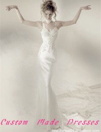 2014 Fashion Sexy Ivory Lace Backless With Spaghetti Straps Mermaid Wedding Dresses With Train Bridal Gowns Satin LB02