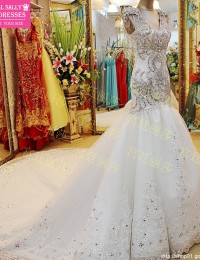 Fantastic Mermaid Wedding Dresses Luxury Beading Sparkling Crystal See Through Trumpet Wedding Gowns Chapel Train Bow W5877E