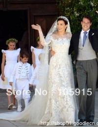 Luxury Vestidos De Noiva Custom Made Long Train Sexy Lace Wedding Dresses With Long Sleeves Bridal Gowns Satin VC-95