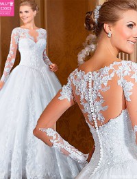 New Long Sleeve Lace Vintage Wedding Dress 2015 Hot Sale Sweetangel See Through Wedding Dresses Vestido De Noiva Casamento BW-22