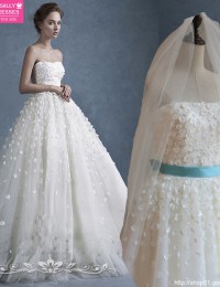 Appliques With Sash Nice Custom Made Fashionable A-Line Strapless Vestido De Noiva Casamento Vintage Wedding Dress 2015 MS111